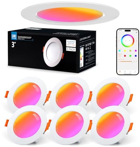 VARICART Einbaustrahler 230V RGB Alexa, Smart LED Spot Flach Bluetooth 7W Warmweiß 6er Set, Dimmbar Farbig, Deckenspots Musik Sync APP Steuerung, Farben Spots Deckenleuchte