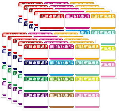 SamHeng 120 Stück Namensschild Aufkleber, 10 Blätter Wasserdicht Bunt Selbstklebend Vinylaufkleber, HELLO MY NAME IS Große Etiketten 7,2x4,4cm Handschriftlich Namen Etiketten für Schule Büro