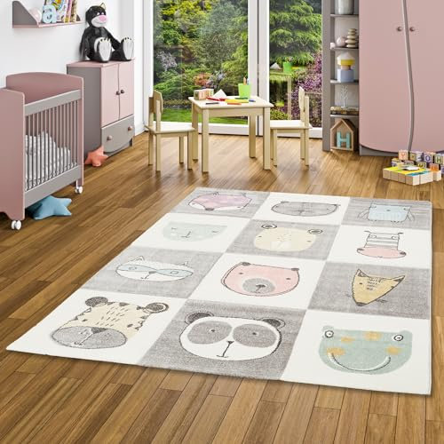 Pergamon Kinderteppich | Spielteppich | Kurzflor | Verschiedene Motive, Größe:120x170 cm, Farbe:Grau Bunt
