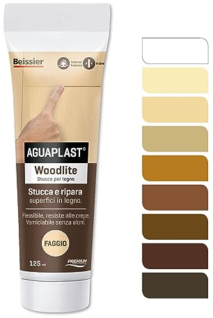 Aguaplast Woodlite, masilla en pasta para madera de color, fibrado, resistente a las dilataciones de hasta un 20%, ideal para agujeros y grietas en una sola mano y sin contracción. Haya