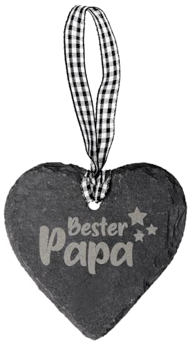 Spruchreif | Schieferherz Mini mit Gravur | Mini Schieferherz mit Spruch Papa | Schiefertafel in Herzform | Schieferschild Papa | Mini Dekoherz Schiefer zum Aufhängen | Bester Papa | Vatertag