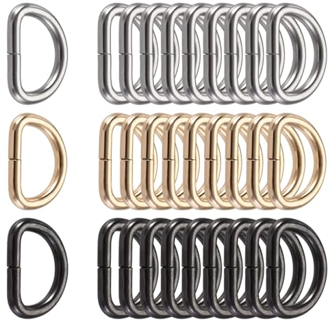 Butyeak Metall-D-Ring, Halbringe D, Halbrunder D-Ring, 30 Stück 25mm D-Ring aus Edelstahl, Für Halsbänder, Karabiner, Riemen, Rucksäcke und Heimwerkerzubehör, (Pistole Schwarz & Silber & Hell Gold)