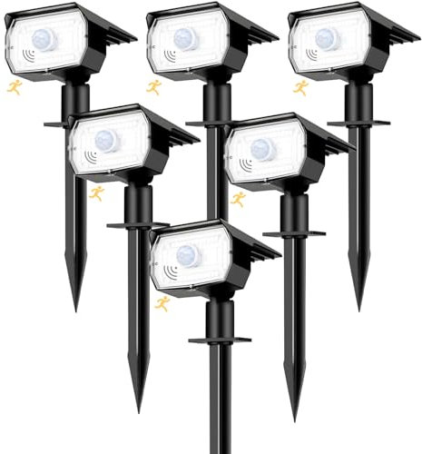 nipify 6 Pezzi Faretti Solari da Giardino con Sensore di Movimento, 3 Modes Lampade da Giardino Potenti Impermeabile Luci Solari Esterno Energia per Cortile Vialetto (Bianco Freddo)