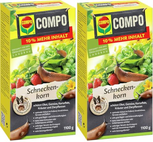 COMPO Schneckenkorn regenfest, Streugranulat gegen Nacktschnecken, 1,1 kg (Packung mit 2)