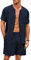 Ekouaer Pigiama da Uomo Estate Pigiama da Notte Bottoni Morbido Confortevole Camicia a Maniche Corta Pantaloni Corto Shorty, Blu Navy, XXL