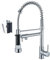 Grifo de cocina con rociador desplegable de arco alto, grifo de fregadero de cocina con resorte de una sola manija, cromo brillante