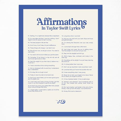 Taylor Midnights Musikposter, Affirmationen, Songtext, Wandkunst, Albumcover, Poster, Leinwanddrucke für Wohnzimmer, Schlafzimmer, Wanddekoration, 30,5 x 40,6 cm, ungerahmt, Taylors Fans Geschenk