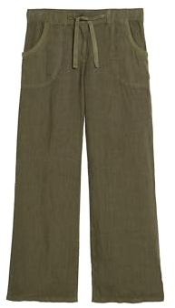 Superdry Damen Leinenhose mit niedriger Leibhöhe Verwaschenes Kaki 44