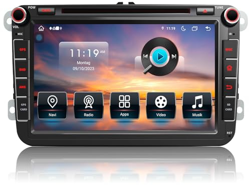 Radio de Coche para VW Golf 5 6 T5 Polo Sharan Passat Tiguän,[Android 13.0 4GB+64GB 2.0Ghz] CAWELL 8 Pulgadas HD Doble DIN Radio con 4G/Navi/Bluetooth WiFi/GPS/RDS/USB/FM/SD/RCA DVD/Carplay CD