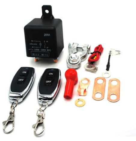 Remote Battery Disconnect Switch 12V DC 200A Upgrade Prevent Battery Drain Disconnect Switch Battery Kill Wireless Car Battery Isolator with 2 Remote Control for Car Truck Boat RV