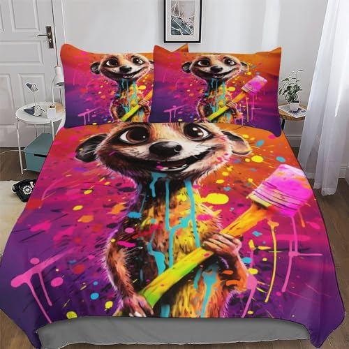 PAZZK Erdmännchen Bettwäsche Premium Atmungsaktive Angenehme Bettbezüge, Mit Reißverschluss Bettdeckenbezug, 2teilig Bettbezug + Kissenbezug Single (135x200cm)