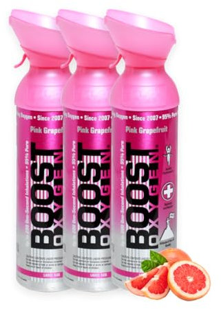 Boost Oxygen - Botella de Oxígeno Portátil - Lata de Oxigeno 95% Puro y Natural - Concentración, Recuperación, Energía, Estado de Ánimo, Grande - 27L,3x9L (3x Envases - 450 Inhalaciones) - Pomelo Rosa