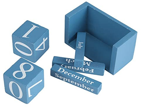 Lybunair Ewiger Tischkalender aus Holz, klassischer Vintage-Desktop-Kalender, Blockmonats-Datumsanzeige für Heim- und Bürodekoration (Blau)