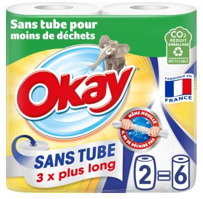 Okay Essuie-Tout Blanc Sans Tube - Les 2 rouleaux