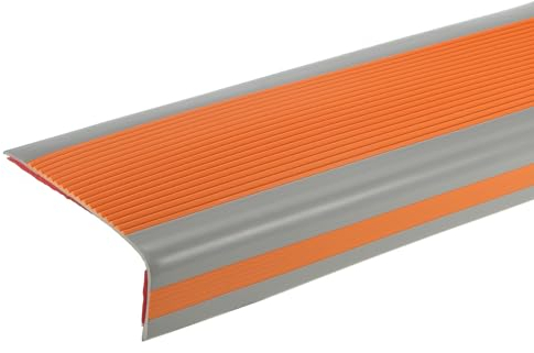 QUARKZMAN Nez de Marche de 3,2ft, Profilé de Bord de Marche en PVC de 4mm Auto-Adhésif en Forme de L pour Protéger les Bords des Escaliers Intérieurs et Extérieurs, Orange/Gris