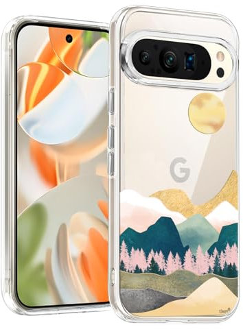 Unov Hülle Kompatibel mit Pixel 9 Pixel 9 Pro Hülle klar Transparent Schlanke Schutzhülle Weich TPU Stoßstange Geprägtes das Muster Stoßdämpfung (Sierra Berge)