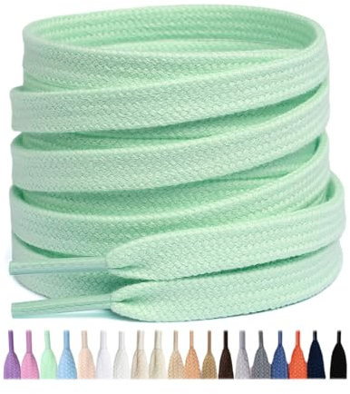 Stepace 2 Pares Cordones Planos de 100% algodón 8 mm de Ancho Cordones para Zapatillas y Zapatos Deportivas Cordones de Deportivo Reemplazo Verde menta 130