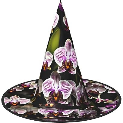 JIUTY Orchideen Hexenhut 2 Stück Halloween Dekorationen Hexenhüte Kostüm Zubehör Faltbarer Halloween Hexenhut