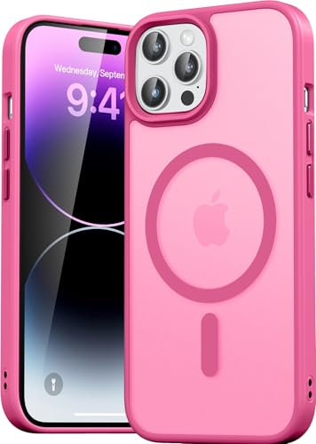 Natiiozie Magnetisch Hülle Kompatibel mit iPhone 14 Pro, Matt Handyhülle Kompatibel mit MagSafe, Stoßfest Kratzfest Schutzhülle Nie Vergilbung Rückseite Dünn Case 6,1 Zoll Rosered