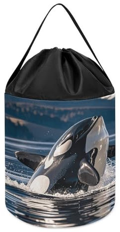 QWNMD Aufbewahrungsbeutel mit Orca-Killer-Wal-Motiv, bedruckt, wiederverwendbar, mit Kordelzug, geeignet für die Organisation einiger Kleinigkeiten, Orca-Killerwal, 21,6 x 20,1 cm