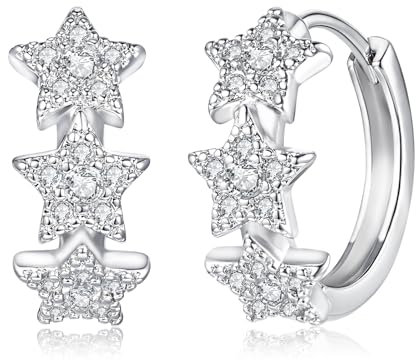 Deyanse Creolen Silber 925 Klein, Sterling Silber Stern Ohrringe Mit Zirkonia, Hypoallergene Kreolen für Damen, Schlafen Knorpel Ohrschmuck, Geschenke für Mutter Freundin