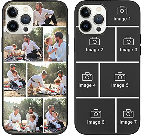 Yoedge Personalised Phone Case for iPhone 16 Pro 6.1 inch, Custom Photo Design Flexible Soft Silicone Customized Rubber Shockproof Cover, Personalize with 7 Image Collage for Girls Women, Black