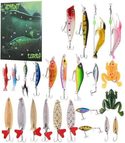 Fishing Advent Calendar 2024, Fishing Lure Christmas Advent Calendar For Mens, 24 Day Fishing Tackle Christmas Countdown Calendar 2024, Fishing Lures Calendar For Adults Fishing Lovers