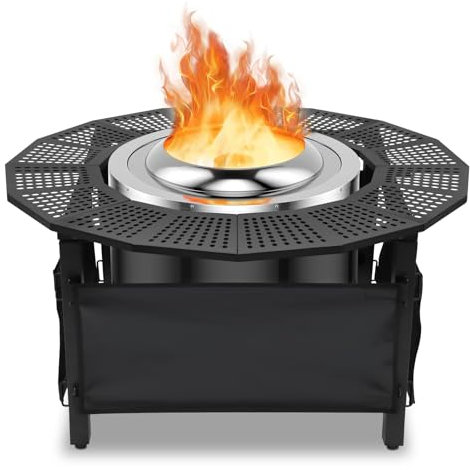 101,6 cm Feuerschalenumrandung für Soloofeneinfassung, 360° Sicherheitsschutz für Soloofen Lagerfeuer-Zubehör, rostbeständiges Metall, beständig gegen hohe Temperaturen, Innendurchmesser von 61 cm