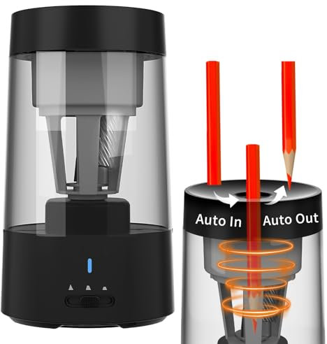 Elektrischer Bleistiftspitzer, Bleistiftspitzer für Buntstifte, Automatischer Stopp, Elektrischer Bleistiftspitzer Zum Einstecken für 6–8 Mm Bleistifte für Zuhause, Schule, (BLACK)
