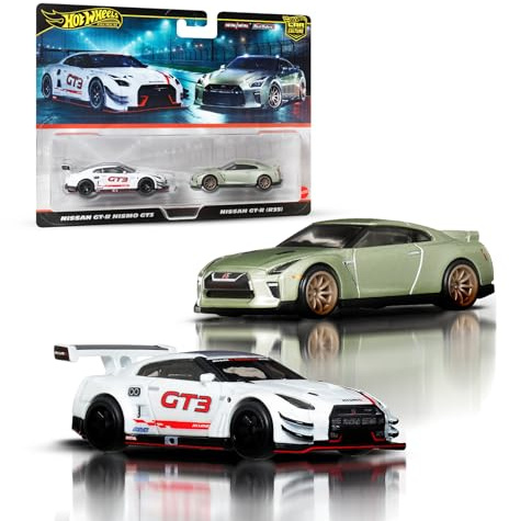 Hot Wheels Premium Car Culture Nissan GT-R 2-Pack | Two 1:64 Die-Cast Scale Vehicles with Real Riders Tires & Metal/Metal Body & Chassis, Toy Car for Collectors, JBL05