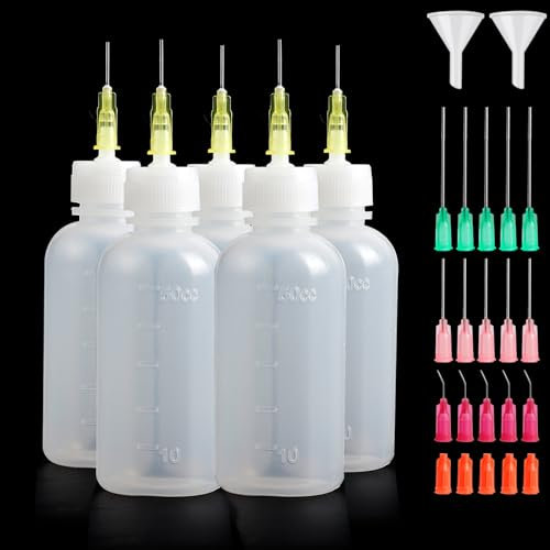 Rybtd 5 PCS Needle Bottle Applicator 50ml Precision Needle Tip Glue Bottle,Precision Tip Applicator Bottles,Squeeze Bottle with Fine Tip for Liquid, Glue Oil, Acrylic Paint