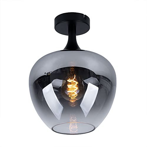 GLOBO Deckenlampe Rauchglas Wohnzimmerleuchte Deckenleuchte Schlafzimmer, Metall schwarz, 1x E27, DxH 24x31,5 cm