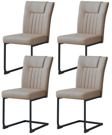 JYMTOM Freischwinger Schwingstühle 4er Set mit PU Kunstleder und hoher Rückenlehne, Esszimmerstühle mit mattem Metallgestell für Wohnzimmer Esszimmer Büro (4, Braun)