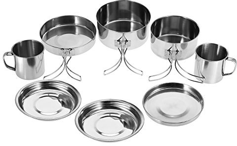 Camping Kochgeschirrset, 8PCS Set, Tragbarer Edelstahl Camping Pot Bowl Tasse Set für Outdoor Picknick Barbecue Hiking