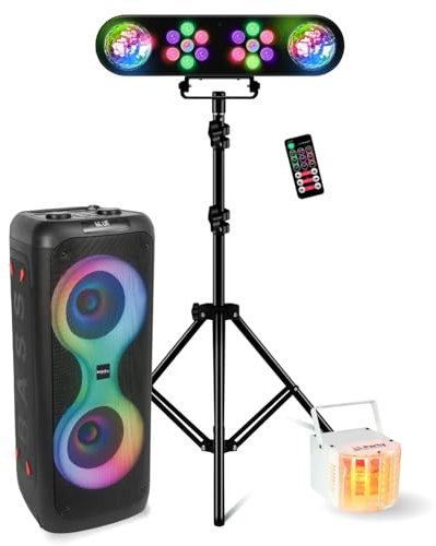 Ibiza – Pack altavoz con batería Bluetooth Active 700 W USB SD TWS Ibiza COLUMBA700 – Pie de luz DJ – Juego de luces Derby Disco Noche