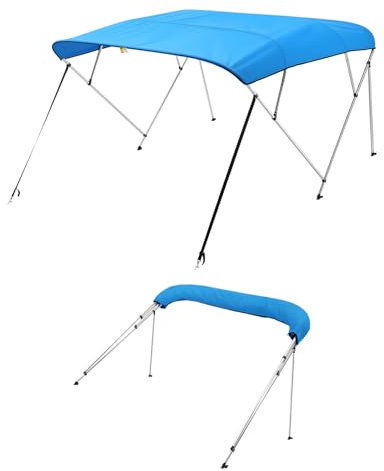 VEVOR Toldo Bimini para Barco 4 Arcos, de Poliéster 600D, Aleación de Aluminio, Impermeable y Parasol, Bolsa de Almacenamiento, 2 Postes de Soporte, 4 Correas, 244 x 185 x 137 cm, Azul Pacífico