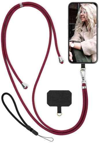 moex Unleash für Asus Zenfone 12 Ultra Handyband zum Umhängen ohne Hülle, Handykette Universal mit Karabiner, Handy Band abnehmbar, Kette mit Pad für Handyhülle, Rot, Silber
