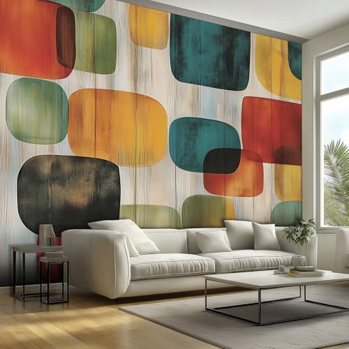 Mid Century Geometric Wallpaper - Retro Abstract Wall Paper, Mid Century Geometric Home Decor, Non-woven Waterproof Print Wallpapers for Bedroom Living Room, Feature Walls Mural 350x256 cm