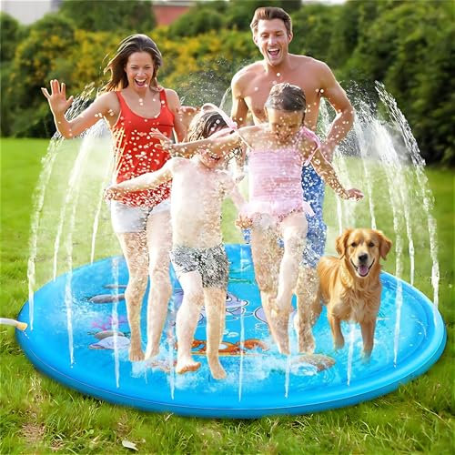 Arroseur rond extra large de 170 cm et tapis de jeu d'eau, tapis d'arrosage épais antidérapant pour l'eau, jouets gonflables, cadeau pour enfants, chiens, jardin d'été, jeu en plein air (bleu)