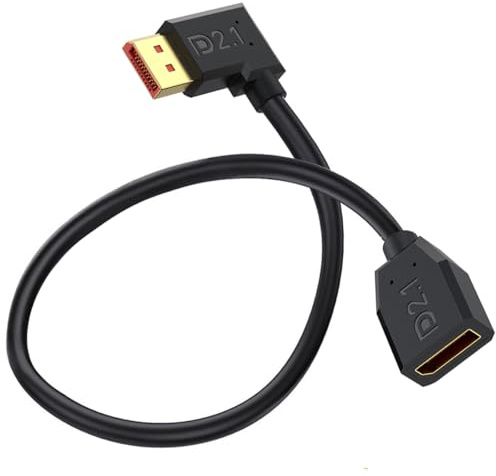HTGuoji Cable de extensión DisplayPort 2.1 de 90 grados, cable Display Port macho a hembra de 52Gbps, soporte 16K@30Hz, 8K@120Hz, 4K@240Hz/165Hz/144Hz, HDR, HDCP DSC 1.2a, para PS5 (50cm)