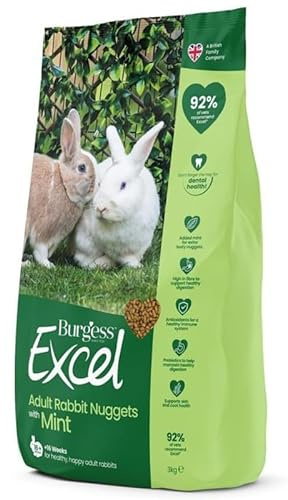 7.5kg Burgess Excel Rabbit Nuggets with Mint – High-Fibre Complete Rabbit Food – Promotes Healthy Digestion, Teeth & Immunity