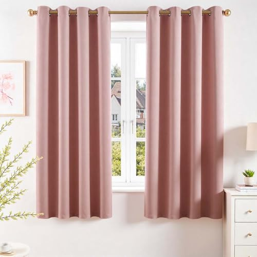 Vangao Vorhang Blickdicht mit Ösen Wohnzimmer H175xB140cm 2er Set, Rosa | Ösen Gardinen Schlafzimmer Kinderzimmer Fenster Thermovorhang Verdunkelung Verdunklungsvorhänge Lichtundurchlässig 175cm lang