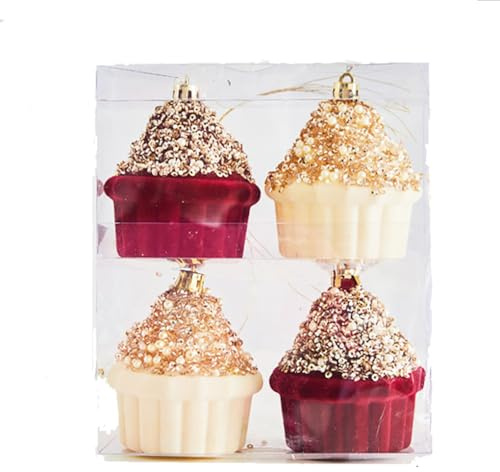 Ttiy Cupcake-Hängeornamente, Schaumstoff-Weihnachtsbaumschmuck, künstlicher Dessert-Cupcake-Anhänger mit Seil zum Aufhängen, für Weihnachtsfeier, 4 Stück