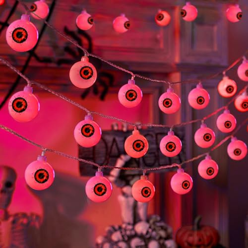 Meleager Halloween Lichterkette, 6M 40LEDs Leuchtaugen, Augapfel Lichterkette Rot, Halloween Augen Deko, 2 Modi Deko Licht für Innen und Außen Garten
