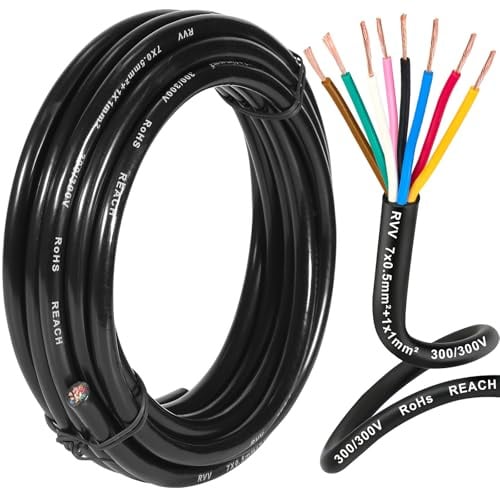 D-TECH 8 Core Trailer Cable 5M, Trailer Lighting Cable 8 Pin,Vehicle Cable For Trailer Caravan, 8 Pin Cable For Trailer Plug Socket, 80V 24V 12V 8 Core Automotive Cable(7x0,5 mm²+1x1 mm²)