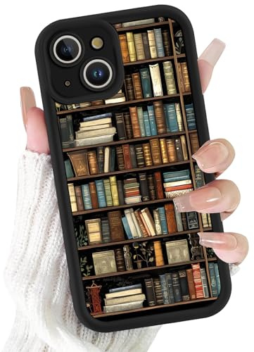 Saqmkil Handyhülle für iPhone 13 Hülle, Collage Bunt Bücher Niedlich Muster Aesthetic Mädchen Frauen Case, Weich Silikon Dünn TPU Bumper Stoßfeste Schutzhülle Cover für iPhone 13 6,1, Schwarz