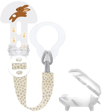 MAM Clip it! & Cover | Schnullerband mit Saugerschutz | längenverstellbarer Schnullerhalter mit abnehmbarem Ring | für Schnuller, Beißringe sowie Spielzeuge | Hase