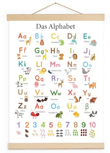 Maxmoc ABC Poster für Kinder 30x40 cm, Alphabet Zahlen Buchstaben Poster | Lernposter Grundschule für Kinderzimmer Wanddeko, Kindergarten, Vorschule