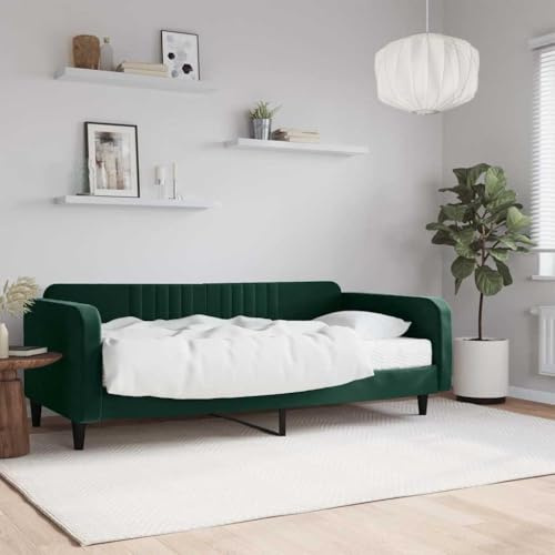 Ziaphsol Tagesbett mit Matratze Dunkelgrün 100x200 cm, Samt-Schlafsofa für Gästezimmer, Robustes Bettgestell aus Holz & Metall, Komfortable Schaumstoffmatratze