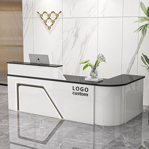 MEEYI Moderne Empfangstresen Büro Empfangstheke 180x60x100cm Rezeptionstheken mit großer Arbeitsfläche für Büro Boutique Spa Weiß-Schwarz-Links